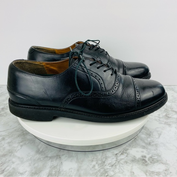 Rockport Leather Oxfords Mens 11 Black Moc Toe Lace Up Career Office Lace Up - Picture 1 of 8